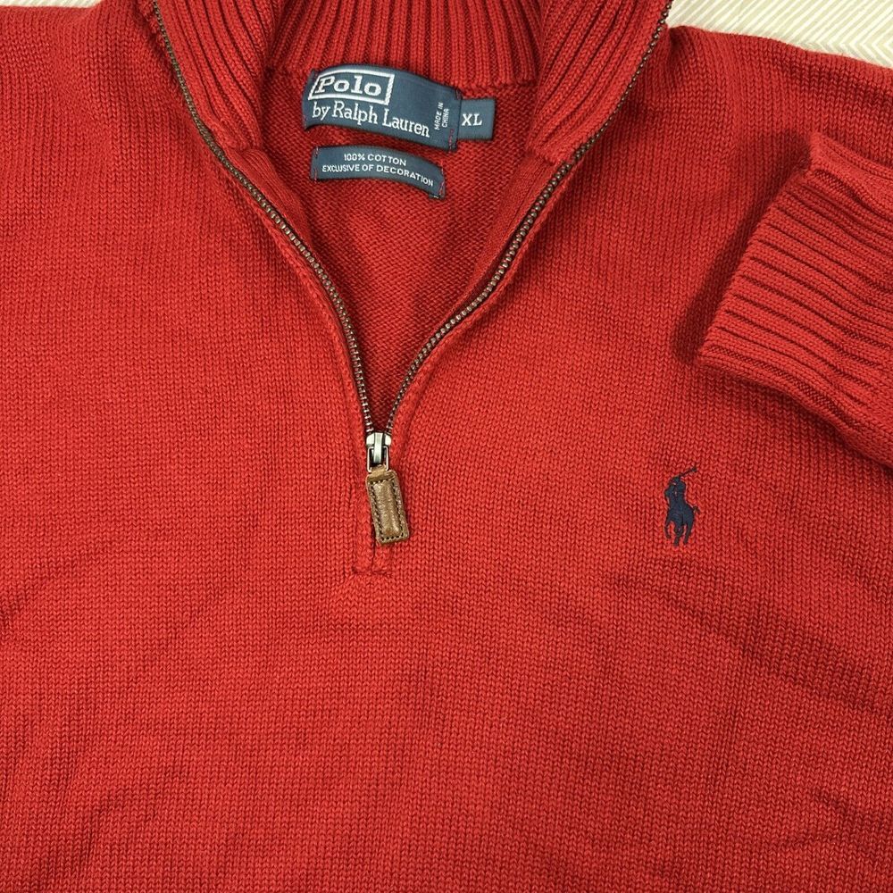 Polo Ralph Lauren Quarter Zip Sweater Mens XL Red Cotton Pony Logo Mock Neck